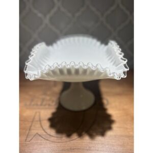 Fenton Silver Crest Ruffled Milk‎ Glass Pedestal Bowl.